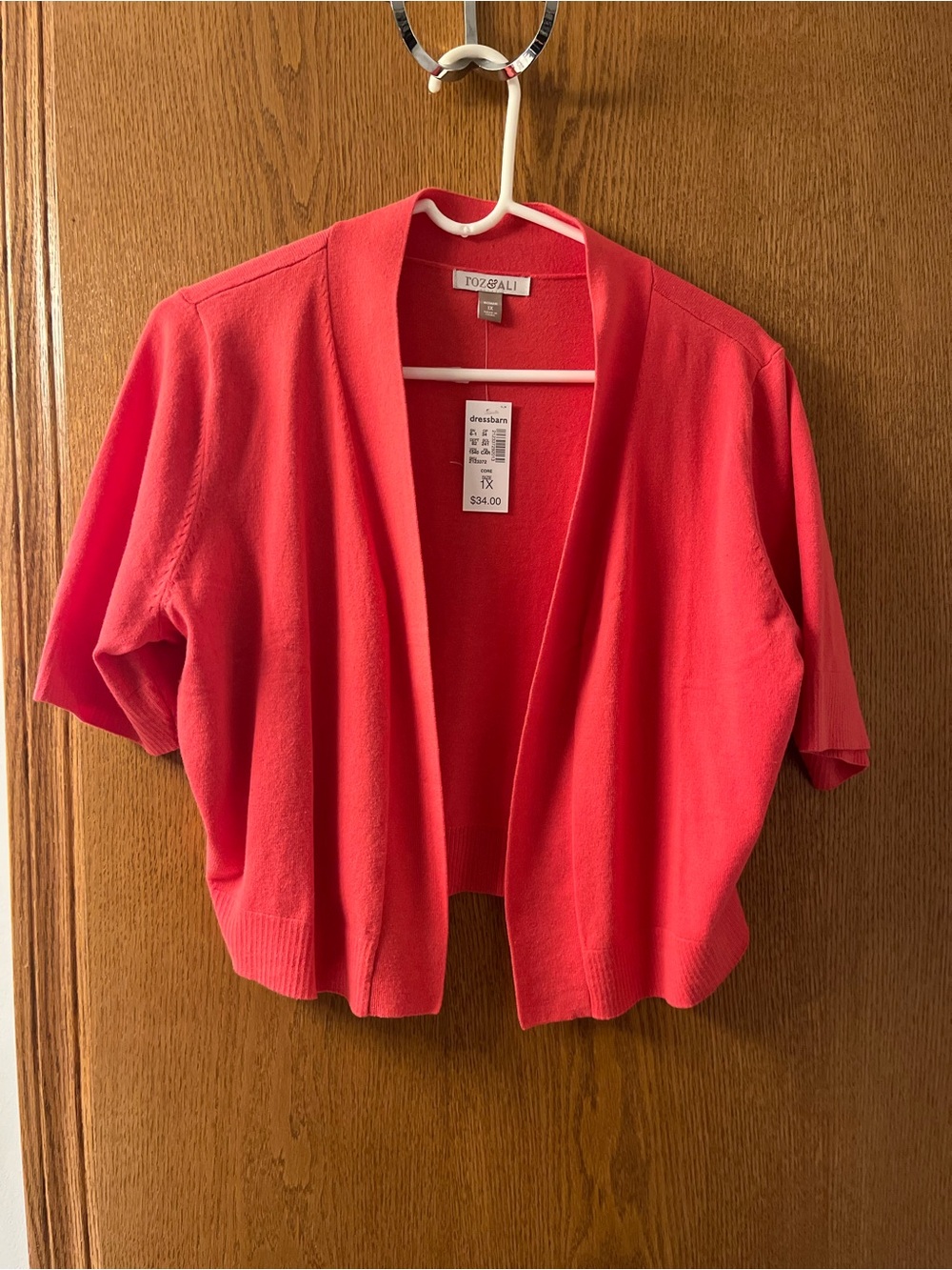 Roz & Ali Coral Open-Front Short Sleeve Cardigan